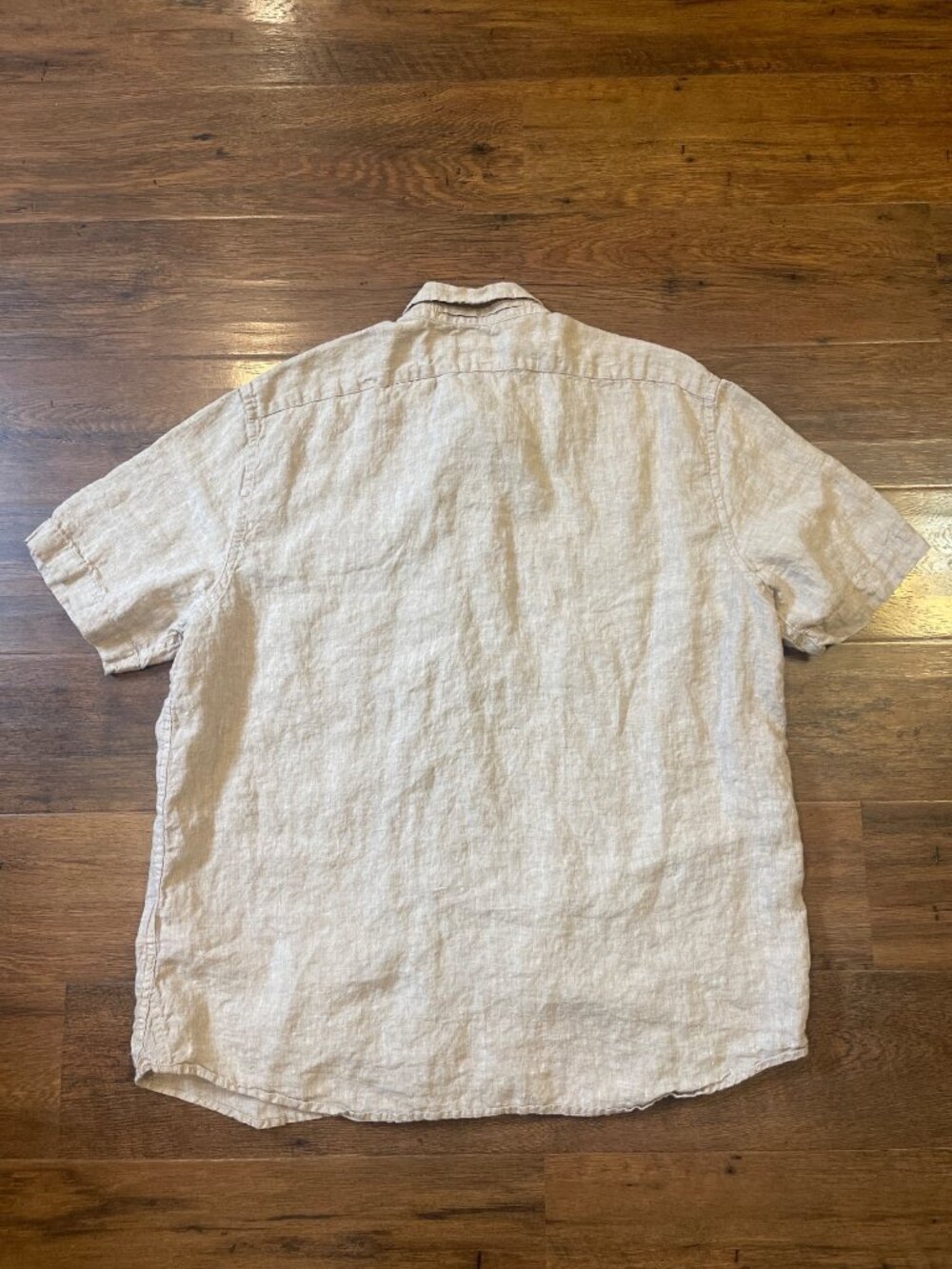 Banana Republic Linen Standard Fit Short Sleeve Button Shirt Tan Sz XL Tall - Picture 2 of 6